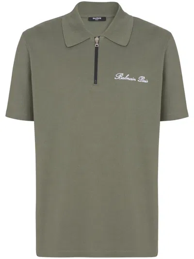 Balmain Logo-embroidered Cotton Polo Shirt In Green