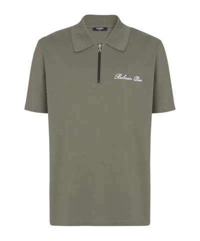Balmain Logo-embroidered Cotton Polo Shirt In Green