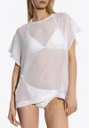 Balmain Embroidered Logo Sheer Silk Cover-up