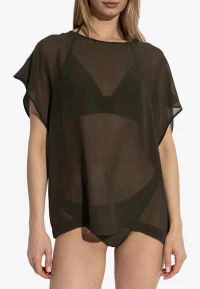 BALMAIN EMBROIDERED LOGO SHEER SILK COVER-UP