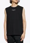 Balmain Black Crewneck Sleeveless Top With Logo Lettering Embroidery On The Front In Black