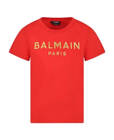 Balmain Embroidered-logo T-shirt In Red