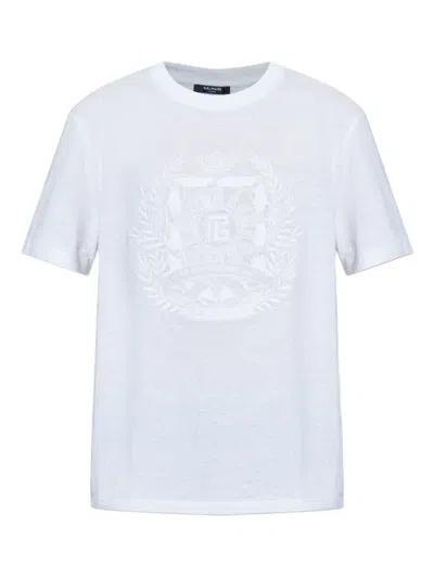 BALMAIN EMBROIDERED-LOGO T-SHIRT
