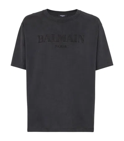 Balmain Black Cotton T-shirt In Gray