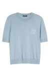 Balmain Embroidered Logo Tipped Silk & Cotton Sweater In Blue