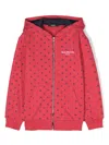 Balmain Embroidered-logo Zip-up Hoodie In Red