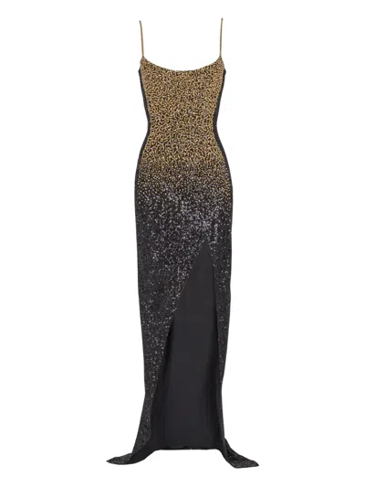 Balmain Embroidered Long Dress In Black