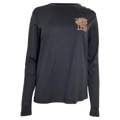 Pre-owned Balmain Embroidered Long Sleeve T-shirt In Black Cotton