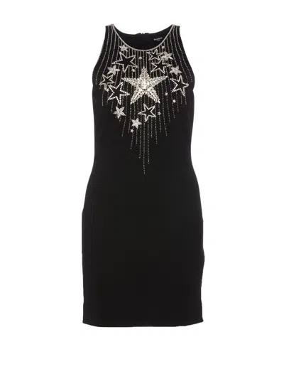 Balmain Crystal-embellished Stretch-silk Mini Dress In Black