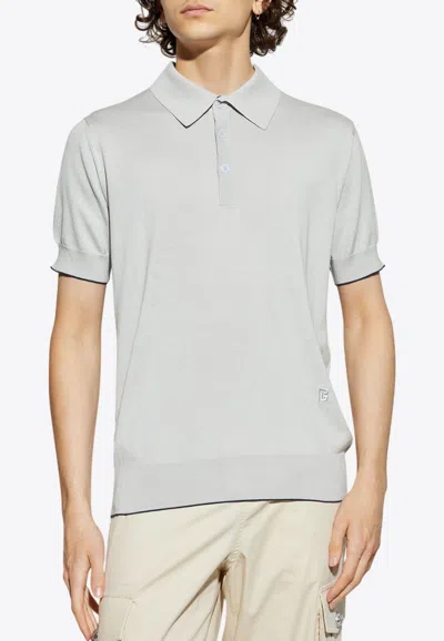 Balmain Embroidered Monogram Polo T-shirt In Gray