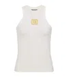 Balmain Beige Embroidered Logo Cotton Blend Top In White