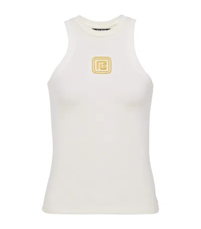 BALMAIN EMBROIDERED-MONOGRAM TANK TOP