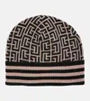 Balmain Embroidered Monogram Wool-blend Beanie In Glo Ivoire/noir/or