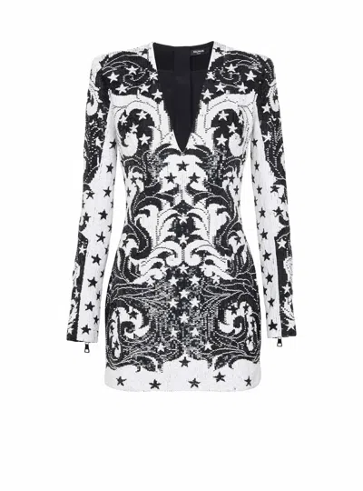 Balmain Embroidered Paisley And Star Short Dress In White
