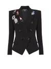 Balmain Double-breasted Crystal Patch Blazer In Black