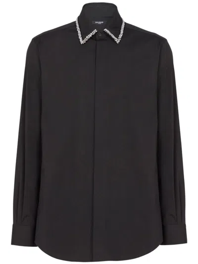 Balmain Crystal-embellished Collar Shirt In Black