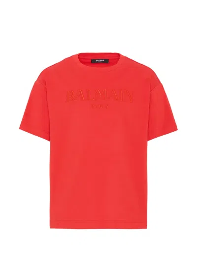 Balmain Kids' Embroidered Short-sleeves T-shirt In Red