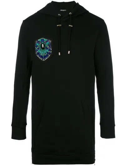 Balmain Embroidered Side Zip Hoodie In Black