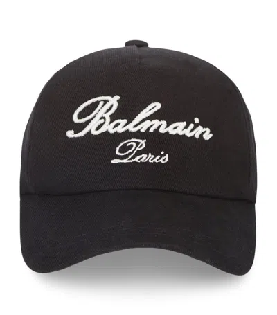 Balmain Signature Embroidered Cotton Baseball Cap In Black