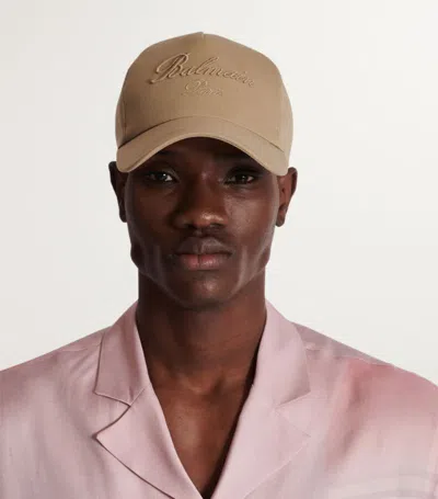 Balmain Embroidered-logo Cotton Cap In Nude