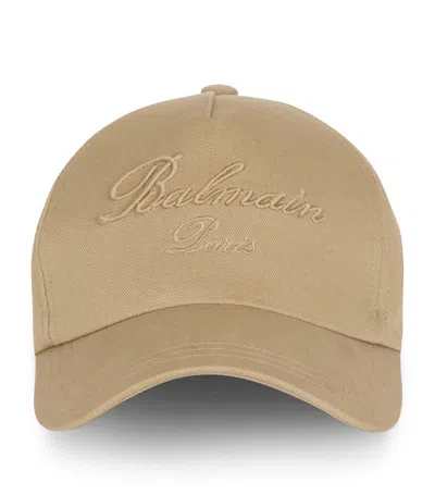 Balmain Embroidered-logo Cotton Cap In Nude