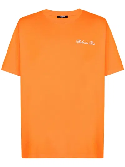 Balmain Embroidered Signature Logo T-shirt In Yellow