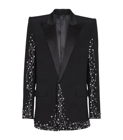 Balmain Embroidered Single-breasted Blazer In Silver