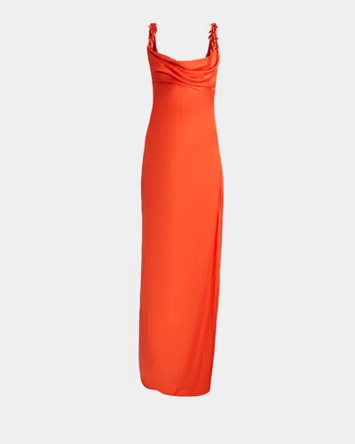Balmain Embroidered Strap Silk Column Dress In Orange
