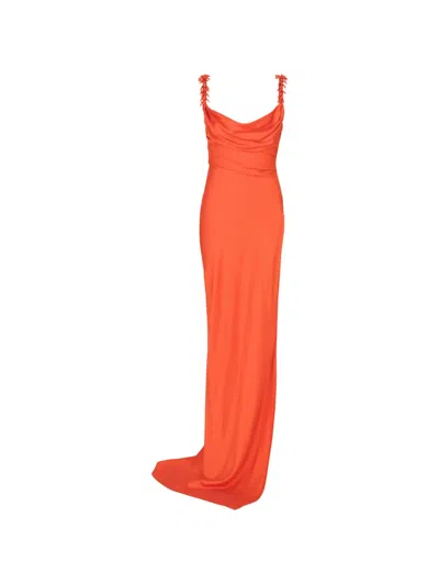 Balmain Embroidered Straps Fluid Maxi Dress In Orange