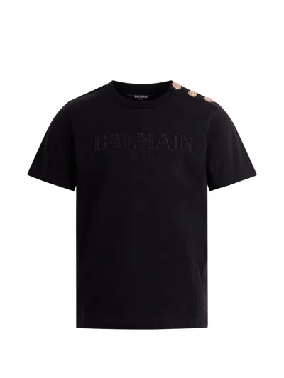 BALMAIN EMBROIDERED T-SHIRT WITH BUTTONS