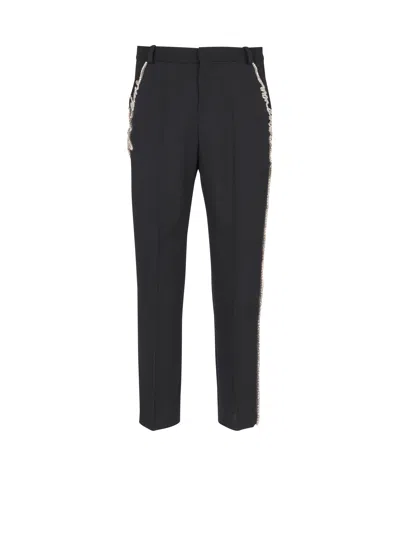 Balmain Embroidered Tailored Grain De Poudre Trousers In Animal Print