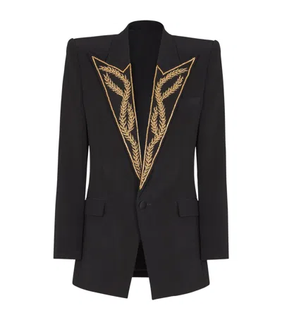 Balmain Embroidered Tuxedo Jacket In Black