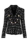 Balmain Grid Tweed Double-breasted Blazer In Ebbnoirblancargent
