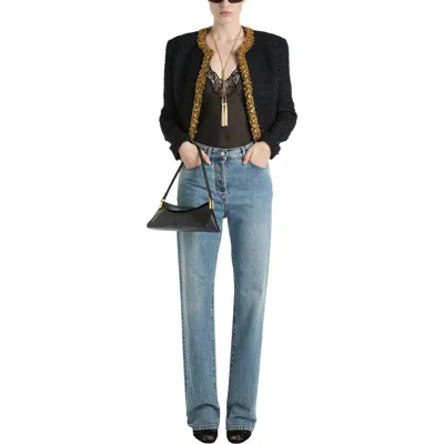 Balmain Embroidered Tweed Jacket In Black