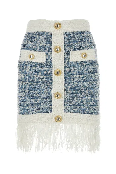 BALMAIN EMBROIDERED TWEED SKIRT
