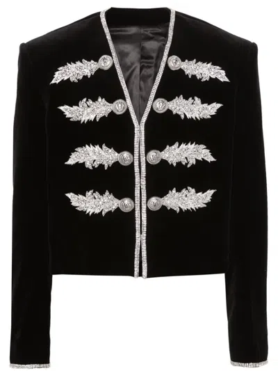Balmain Crystal-embellished Velvet Jacket In Black/silver