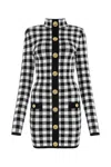 Balmain Mini Dress With Embroidered Checkered Pattern In Eabnoirblanc