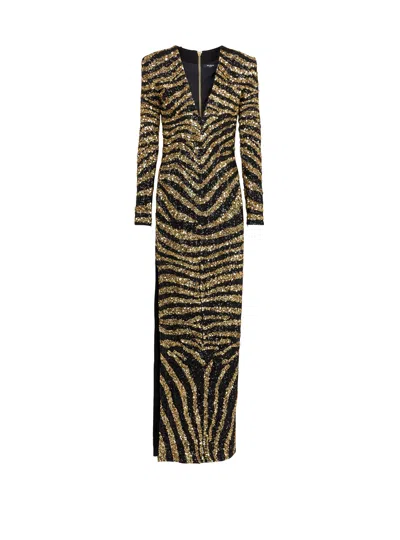 Balmain Embroidered Zebra Long Dress In Multi