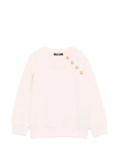 Balmain Kids' Embroidered-logo Button-embellished Sweatshirt In Pink