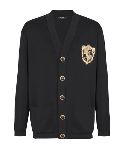 Balmain Embroidery And Decorated Knitted Cardigan In Black