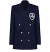 Balmain Monogram-badge Virgin-wool Blazer In Blue