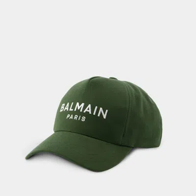 Balmain Embroidery Cap -  - Cotton - Khaki/white In Green