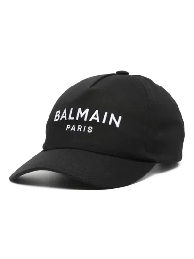 Balmain Logo Embroidered Cotton Baseball Cap In Black