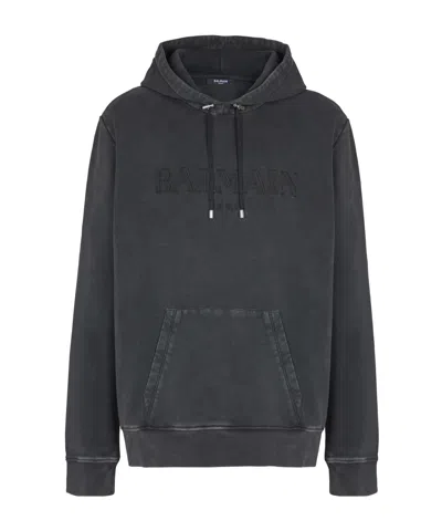 Balmain Embroidery Hooded Hoodie In Black