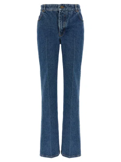 Balmain Embroidered Denim Trousers Belt Loops Pockets In Blue