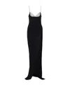 Balmain Long Embroidered Knit Dress With Leg Slit In Black
