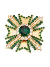 Balmain Emerald-stone Cross Brooch In Green