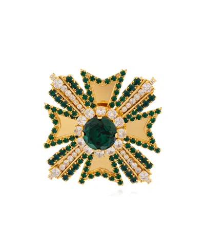 Balmain Emerald-stone Cross Brooch In Gold