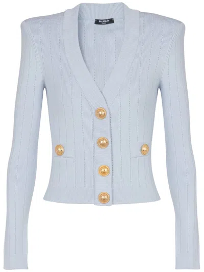 Balmain Gold Buttons Knit Cardigan In Neutral