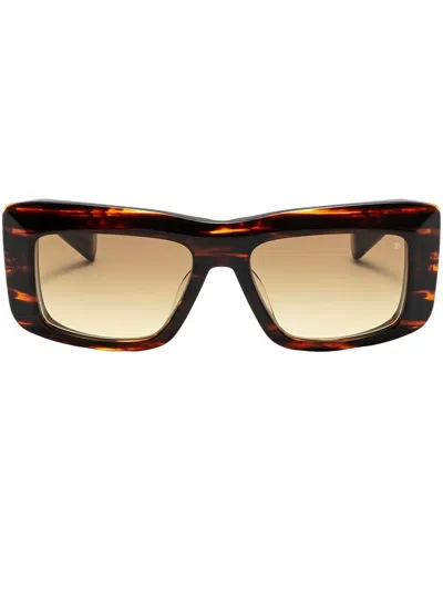Balmain Envie Rectangle-frame Sunglasses In Brown